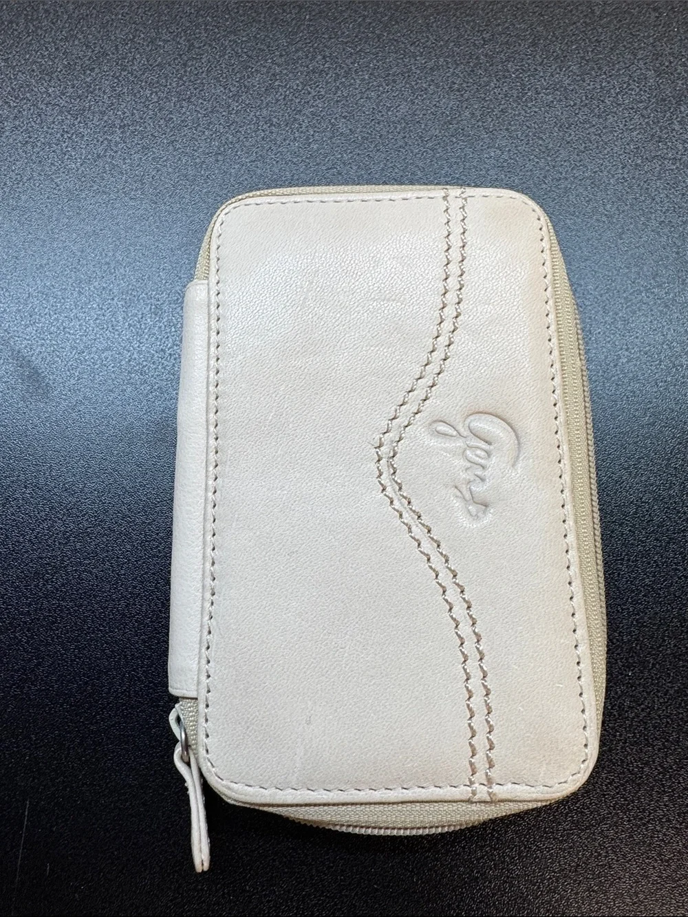 Gems Genuine Leather Cream Zip Key Holder